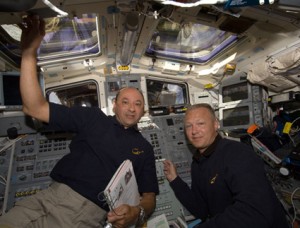 368958main_425x323 Commander Mark Polansky (left) and Pilot Doug Hurley are pictured at Endeavour's aft flight deck controls while docked to the International Space Station. Photo credit: NASA