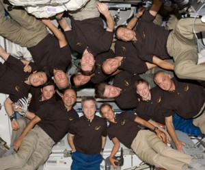 368958main_s127e008608 A record 13 astronauts and cosmonauts assemble for a shuttle-station group photo on the International Space Station. Photo credit: NASA