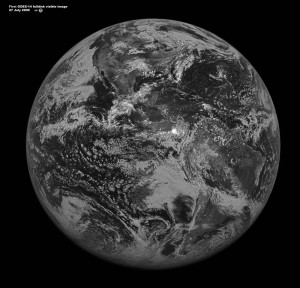 374013main_GOES14_firstvis_full_size From approximately 35,786 km (22,236 miles) in space, NOAA's newest Geostationary Operational Environmental Satellite -- GOES-14 -- took its first full-disk visible image of the earth on July 27, 2009 at 2:00 p.m. EDT. GOES-14, launched on June 27, 2009, from Cape Canaveral, Fla., joins three other NOAA operational GOES spacecraft that help the agency's forecasters track life-threatening weather and solar activity that can impact the satellite-based electronics and communications industry. After five more months of tests, GOES-14 will be placed in orbital storage mode, ready for activation if any of NOAA's operational GOES spacecraft experiences trouble. Credit: NASA/GOES Project