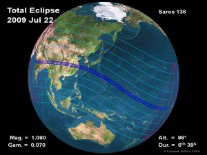 Course of the solar eclipse zones of Saros family 136