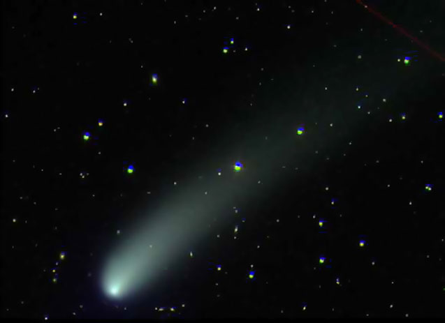 comet2001rx14 A long-period comet called 2001 RX14 (Linear) turned up in images captured in 2002 by the Sloan Digital Sky Survey telescope in New Mexico.