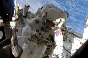 s127e006818 Spacewalker Dave Wolf works outside the International Space Station during the second spacewalk of the STS-127 mission. Photo credit: NASA