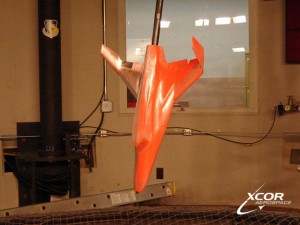 wind-tunnel-2 The Lynx wind tunnel model is tested with red dye at the Air Force Research Labratory, located on Wright-Patterson AFB.