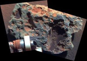 377658main_merF-20090810-browse This view of a rock called "Block Island," the largest meteorite yet found on Mars, comes from the panoramic camera (Pancam) on NASA's Mars Exploration Rover Opportunity.