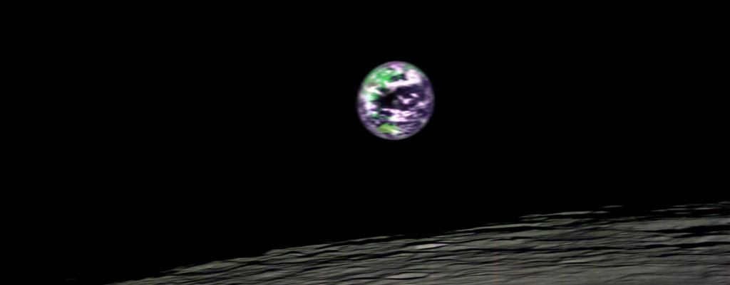 PIA12158 This false-color image of Earth was taken from 200 kilometers (124 miles) above the lunar surface was taken by the Moon Mineralogy Mapper, one of two NASA instruments onboard the Indian Space Research Organization's Chandrayaan-1 spacecraft.