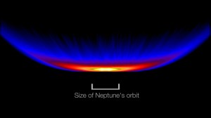 Warped0913 a Hubble image of the debris disk around HD 61005, a young star located 100 light-years away in the constellation Puppis, to a three-dimensional model based on gas drag. Credit: NASA/J. Debes, M. Kuchner (GSFC) and A. Weinberger (CIW)