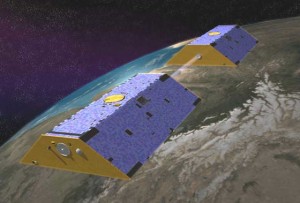 newsPage-152 Launched in 2002, the twin Grace satellites map Earth's gravity field from orbit 500 kilometers (310 miles) above the surface. They respond to how mass is distributed in the Earth and on Earth's surface -the greater the mass in a given area, the stronger the pull of gravity from that area.