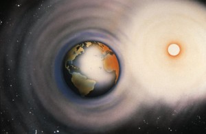 Earth with sun (DI00182) Newly discovered interactions between the Sun and the Earth affect our climate. Credit: UCAR