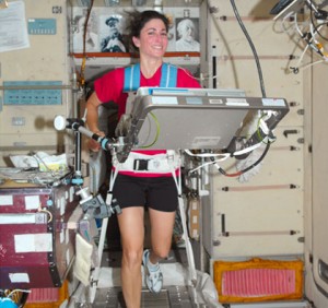 160328main_420x395 Flight Engineer Nicole Stott exercises on the Treadmill Vibration Isolation System (TVIS) aboard the International Space Station. Credit: NASA