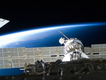 160328main_station_fd10 A photo of the International Space Station taken by a spacewalking astronaut during the third and final spacewalk of STS-128. Credit: NASA