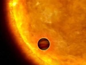 383133main_planetary_transit This is an artist's impression of a Jupiter-sized planet passing in front of its parent star. Such events are called transits. When the planet transits the star, the star's apparent brightness drops slightly for a short period. Through this technique, astronomers can use Kepler to search for planets across the galaxy by measuring periodic changes in a star's luminosity. Credit: NASA/ESA/G. Bacon (STScI)