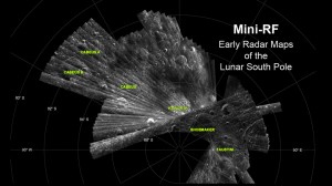 386807main_V2_MiniRF_tvready This Mini-RF image shows radar imagery of the lunar south pole. Credit: NASA/APL/LPI
