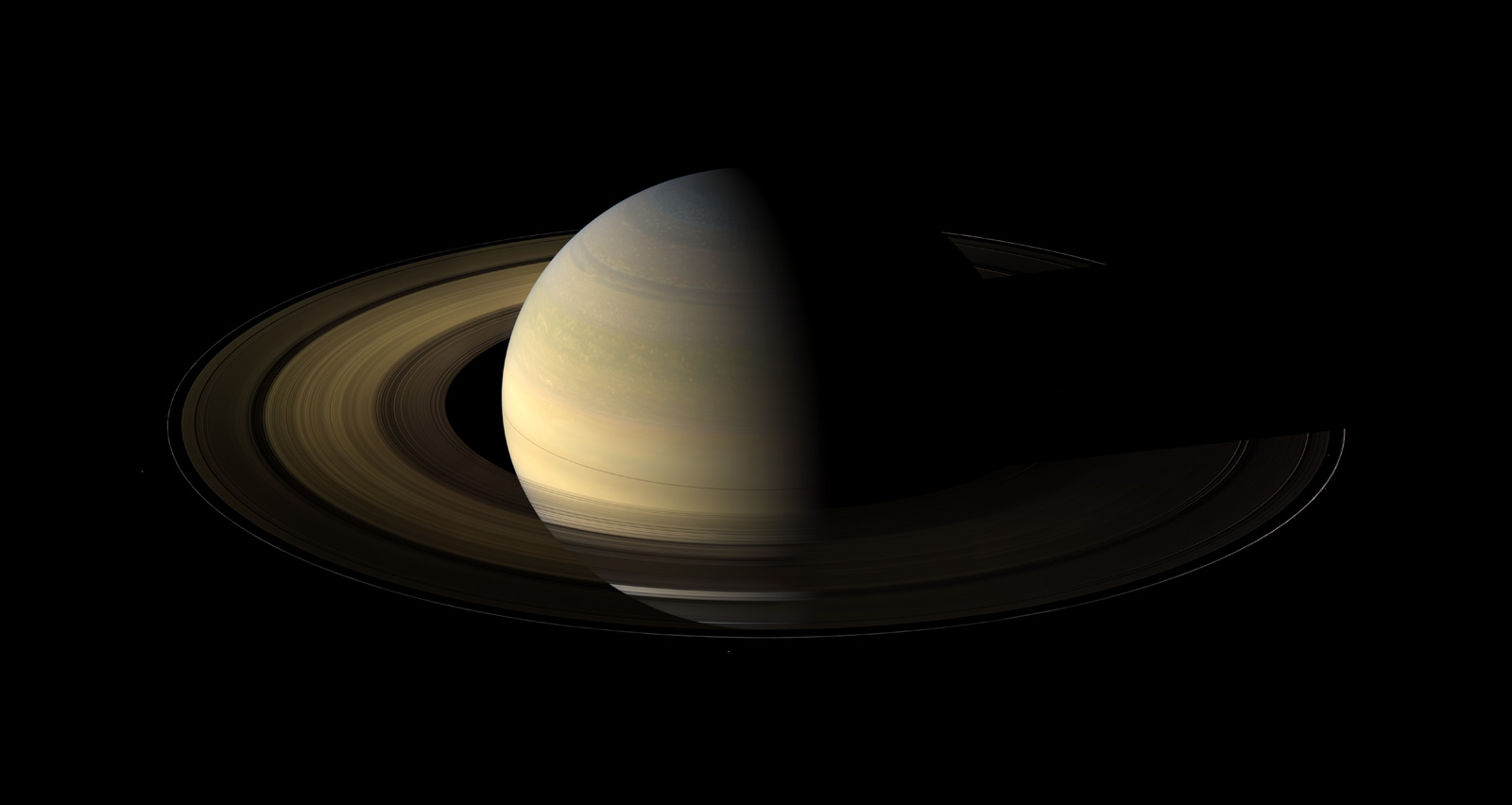 387991main_pia11667_full Of the countless equinoxes Saturn has seen since the birth of the solar system, this one, captured here in a mosaic of light and dark, is the first witnessed up close by an emissary from Earth ... none other than our faithful robotic explorer, Cassini. Credit:NASA