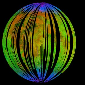 388698main_1-M3color-clean-full Small amounts of water and hydroxyl (blue) were detected on the surface of the moon at various locations. This image illustrates their distribution at high latitudes toward the poles. Image credit: ISRO/NASA/JPL-Caltech/Brown Univ./USGS