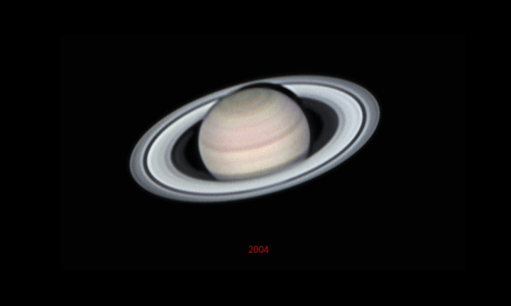 6_years_of_saturn 6 years of Saturn observations were combined to create this animation showing the changing plane of the ring system as viewed from earth. Credit: Alan Friedman