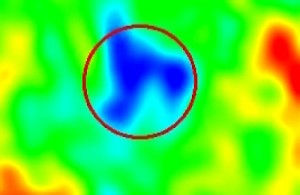 ColdSpot Region in space detected by WMAP cooler than its surroundings. But not really. Rudnick/NRAO/AUI/NSF, NASA.