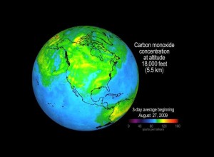 Concentration and Transport of Carbon Monoxide from the California Wildfires. Credit:NASA