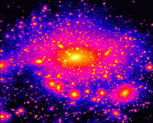 fornax-large1b This image from a supercomputer simulation shows the density of dark matter in our Milky Way galaxy which is known to contain an ancient thin disk of stars.