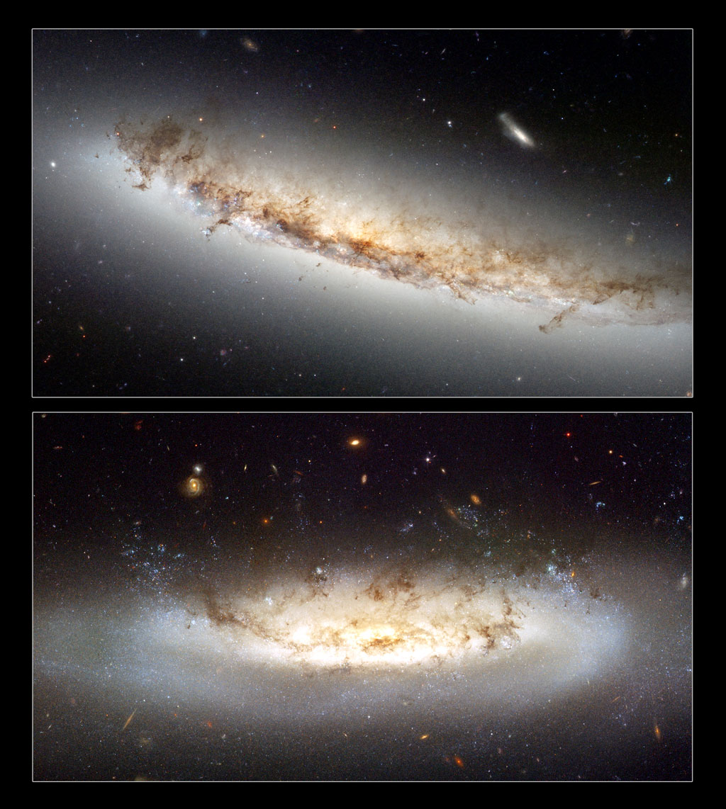 heic0911a This composite shows the two ram pressure stripping galaxies NGC 4522 and NGC 4402. Credit: NASA & ESA