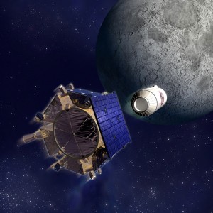 An artist's concept of LCROSS approaching the Moon. Credit:NASA