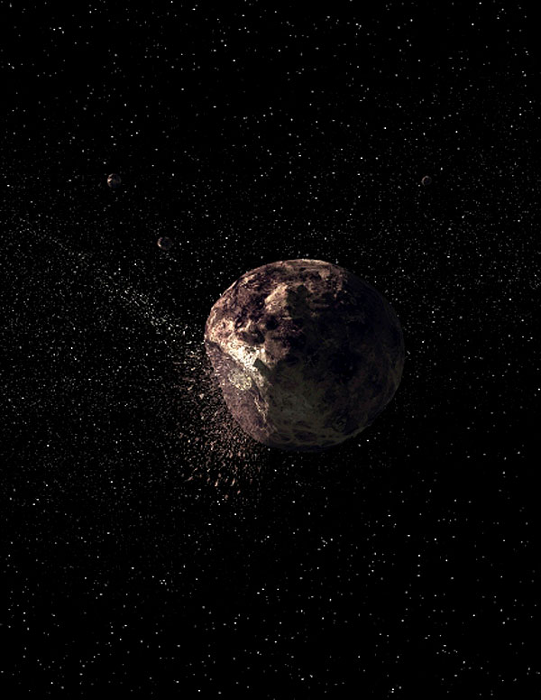 An artist’s conception of an impact event on Pallas. This artwork was created using the three-dimensional shape model published by Britney Schmidt, et al. in Science. Credit: B. E. Schmidt and S. C. Radcliffe An artist’s conception of an impact event on Pallas. This artwork was created using the three-dimensional shape model published by Britney Schmidt, et al. in Science. Credit: B. E. Schmidt and S. C. Radcliffe