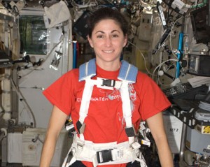 160328main_iss021e007188 NASA astronaut Nicole Stott, Expedition 21 flight engineer, is pictured in the Destiny laboratory of the International Space Station. Stott is wearing a harness used while exercising on the station. Credit: NASA