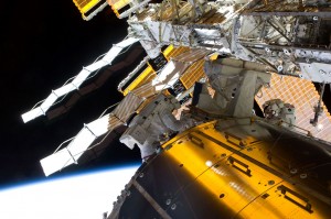 Astronauts John "Danny" Olivas, left, and Nicole Stott remove the EuTEF science platform from the outside of the Columbus laboratory on the International Space Station during the first spacewalk of the STS-128 mission. The astronauts moved EuTEF into space shuttle Discovery's cargo bay so the experiments could be returned to Earth for evaluation. Credit: NASA Astronauts John "Danny" Olivas, left, and Nicole Stott remove the EuTEF science platform from the outside of the Columbus laboratory on the International Space Station during the first spacewalk of the STS-128 mission. The astronauts moved EuTEF into space shuttle Discovery's cargo bay so the experiments could be returned to Earth for evaluation. Credit: NASA