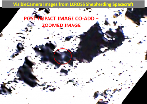 394555main_Visible-Camera-impact-plume-zoom Zoomed in image of the impact plume. The extent of the plume at 15 sec is approximately 6-8 km in diameter. Credit: NASA