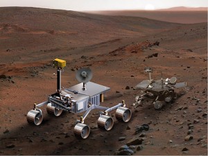 "Siblings." This artist's concept compares Curiosity (left) to Spirit (right). Credit: NASA