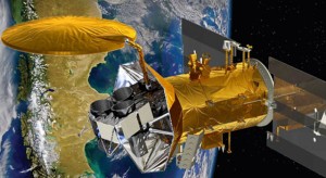 Artist concept of the Aquarius spacecraft over Earth. Image credit: NASA/JPL