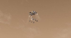 An artist's concept of Curiosity's descent to Mars. Credit: NASA