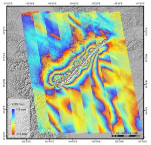 Interferogram showing fault surface breaks. Credit: ESA