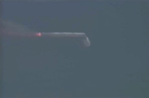 Image from NASA TV showing the Ares I-X stage separtion. 