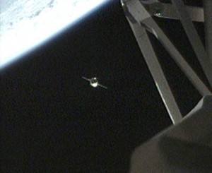 The Russian Mini-Research Module 2 (MRM2), also known as Poisk, approaches the International Space Station for docking. Credit: NASA TV The Russian Mini-Research Module 2 (MRM2), also known as Poisk, approaches the International Space Station for docking. Credit: NASA TV