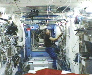 Expedition 21 Flight Engineer Robert Thirsk works in the Japanese Kibo laboratory of the International Space Station. Credit: NASA TV Expedition 21 Flight Engineer Robert Thirsk works in the Japanese Kibo laboratory of the International Space Station. Credit: NASA TV