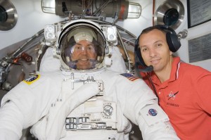 Mission Specialist Mike Foreman participates in an Extravehicular Mobility Unit spacesuit fit check in the Space Station Airlock Test Article in the Crew Systems Laboratory at NASA's Johnson Space Center. Credit: NASA Mission Specialist Mike Foreman participates in an Extravehicular Mobility Unit spacesuit fit check in the Space Station Airlock Test Article in the Crew Systems Laboratory at NASA's Johnson Space Center. Credit: NASA