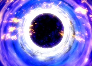 In this top-down illustration of a black hole and its surrounding disk, gas spiraling toward the black hole piles up just outside it. Credit: NASA In this top-down illustration of a black hole and its surrounding disk, gas spiraling toward the black hole piles up just outside it. Credit: NASA