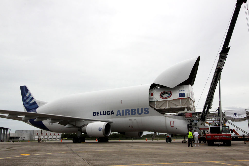Since there is no weight limit on the SLF runway, it can host any aircraft in the world, no matter how big. Here, a European transport brings a module for the International Space Station so it can be processed and taken to the orbital laboratory by the space shuttle. Credit: NASA Since there is no weight limit on the SLF runway, it can host any aircraft in the world, no matter how big. Here, a European transport brings a module for the International Space Station so it can be processed and taken to the orbital laboratory by the space shuttle. Credit: NASA