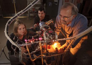 Left to right: Stefanie Milam, Michel Nuevo and Scott Sandford. Photo credit: Dominic Hart/NASA