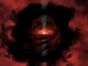 This artist's rendering gives us a glimpse into a cosmic nursery as a star is born from the dark, swirling dust and gas of this cloud. Credit: NASA This artist's rendering gives us a glimpse into a cosmic nursery as a star is born from the dark, swirling dust and gas of this cloud. Credit: NASA