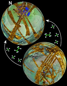 The northern and southern hemispheres of Titan, showing the great disparity between the abundance of lakes in the north and their paucity in the south. Credit: NASA/JPL/Caltech The northern and southern hemispheres of Titan, showing the great disparity between the abundance of lakes in the north and their paucity in the south. Credit: NASA/JPL/Caltech