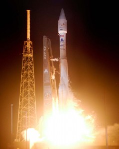 AV024Launch_3 An Atlas V rocket with the commercial Intelsat-14 satellite launches from Space Launch Complex-41 at 1:55 a.m. EST today. The United Launch Alliance Atlas V was launched on behalf of Lockheed Martin Commercial Launch Services. The Intelsat-14 satellite will provide high-powered video and data services through its 40 C-band and 22 Ku-band payload to customers throughout the Americas, Europe and Africa. Photo by Pat Corkery, Lockheed Martin and United Launch Alliance.