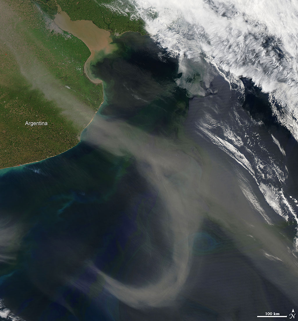 Spring Bloom and Dust off Argentina. Credit: NASA, MODIS Spring Bloom and Dust off Argentina. Credit: NASA, MODIS
