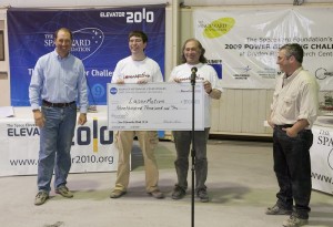 This pictures says it all – LaserMotive won the level 1 ($900 k) bracket for driving a vehicle using power beaming to a height of 1 km at more than 2 m/s. This pictures says it all – LaserMotive won the level 1 ($900 k) bracket for driving a vehicle using power beaming to a height of 1 km at more than 2 m/s.