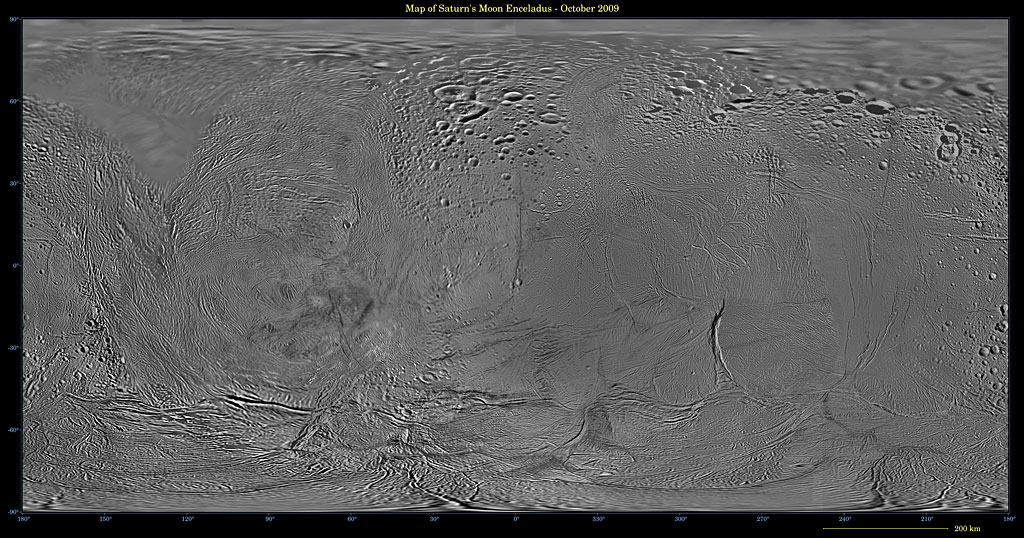 Map of the surface of Enceladus. Credit: NASA Map of the surface of Enceladus. Credit: NASA