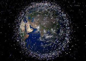 Objects in Low Earth Orbit (LEO) - view over the equator Credit: ESA