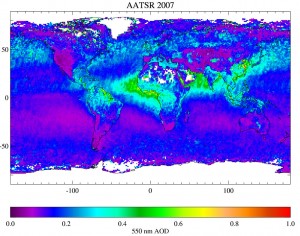 Aerosol optical depth for 2007. Credit: ESA