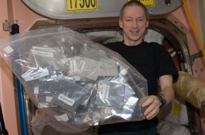 European Space Agency astronaut Frank De Winne, Expedition 21 commander, holds a stowage bag containing various beverages in the Unity node of the International Space Station. Credit: NASA European Space Agency astronaut Frank De Winne, Expedition 21 commander, holds a stowage bag containing various beverages in the Unity node of the International Space Station. Credit: NASA
