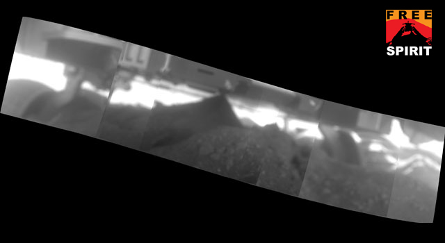 This mosaic of images from the Spirit rover, taken on Sol 1925 (June 2, 2009), helped engineers assess the rover's state and plan Spirit's extraction from the soft soil at the site called "Troy." The images were taken by Spirit's microscopic imager instrument, mounted on the end of the robotic arm. Image Credit: NASA/JPL-Caltech/Cornell/USGS This mosaic of images from the Spirit rover, taken on Sol 1925 (June 2, 2009), helped engineers assess the rover's state and plan Spirit's extraction from the soft soil at the site called "Troy." The images were taken by Spirit's microscopic imager instrument, mounted on the end of the robotic arm. Image Credit: NASA/JPL-Caltech/Cornell/USGS