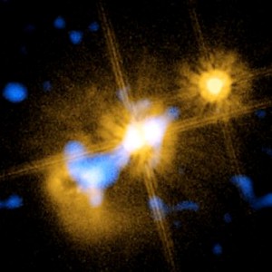 Colour composite image of a peculiar object, the nearby quasar HE0450-2958, which is the only one for which no sign of a host galaxy has yet been detected. Credit: ESO Colour composite image of a peculiar object, the nearby quasar HE0450-2958, which is the only one for which no sign of a host galaxy has yet been detected. Credit: ESO